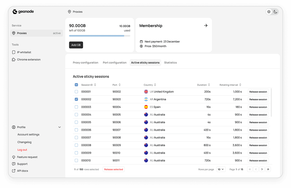 Manage active sticky sessions