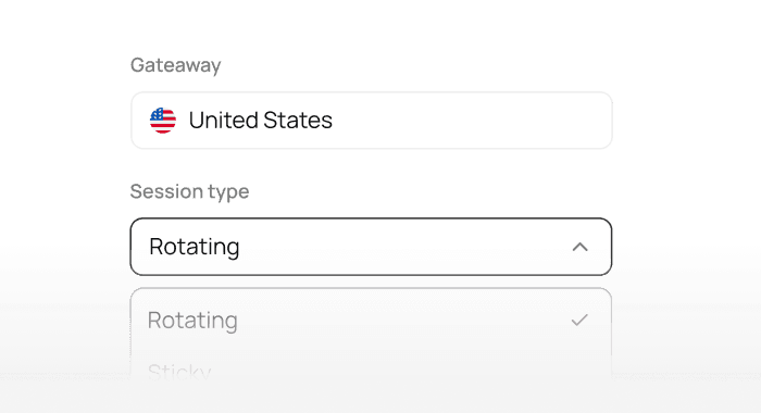Gateway country and session type controls in the dashboard