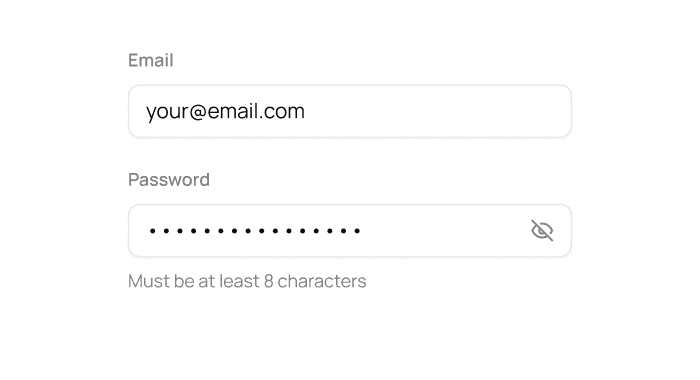 Sign-up form with email and password fields in the dashboard