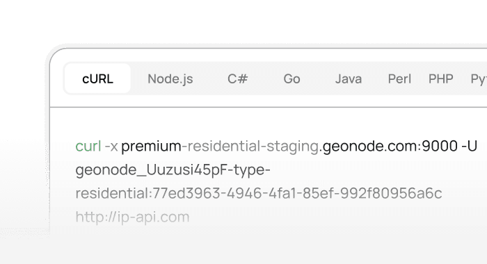 Code examples and integration snippets in the dashboard