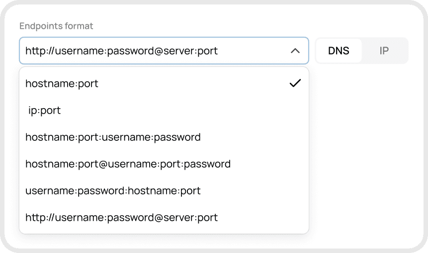 various endpoints formats dashboard