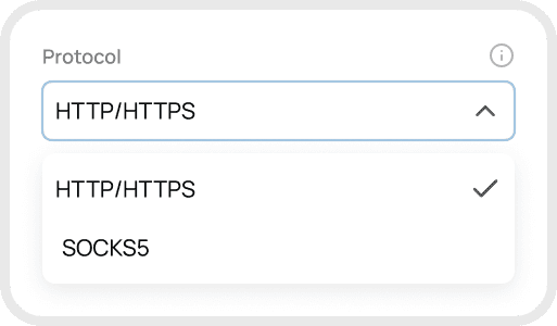 https & socks5 protocols dashboard