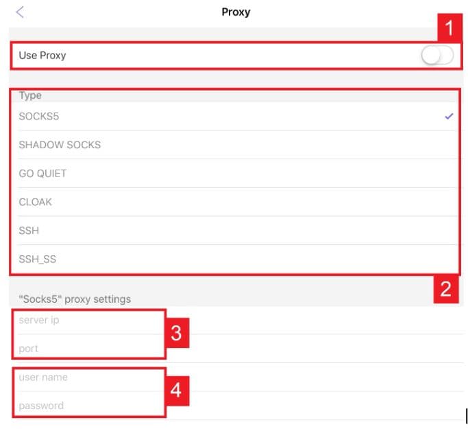 Android, iPhone and iPad: proxy settings screen