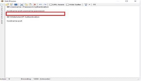 HTTP proxies: proxy settings screen