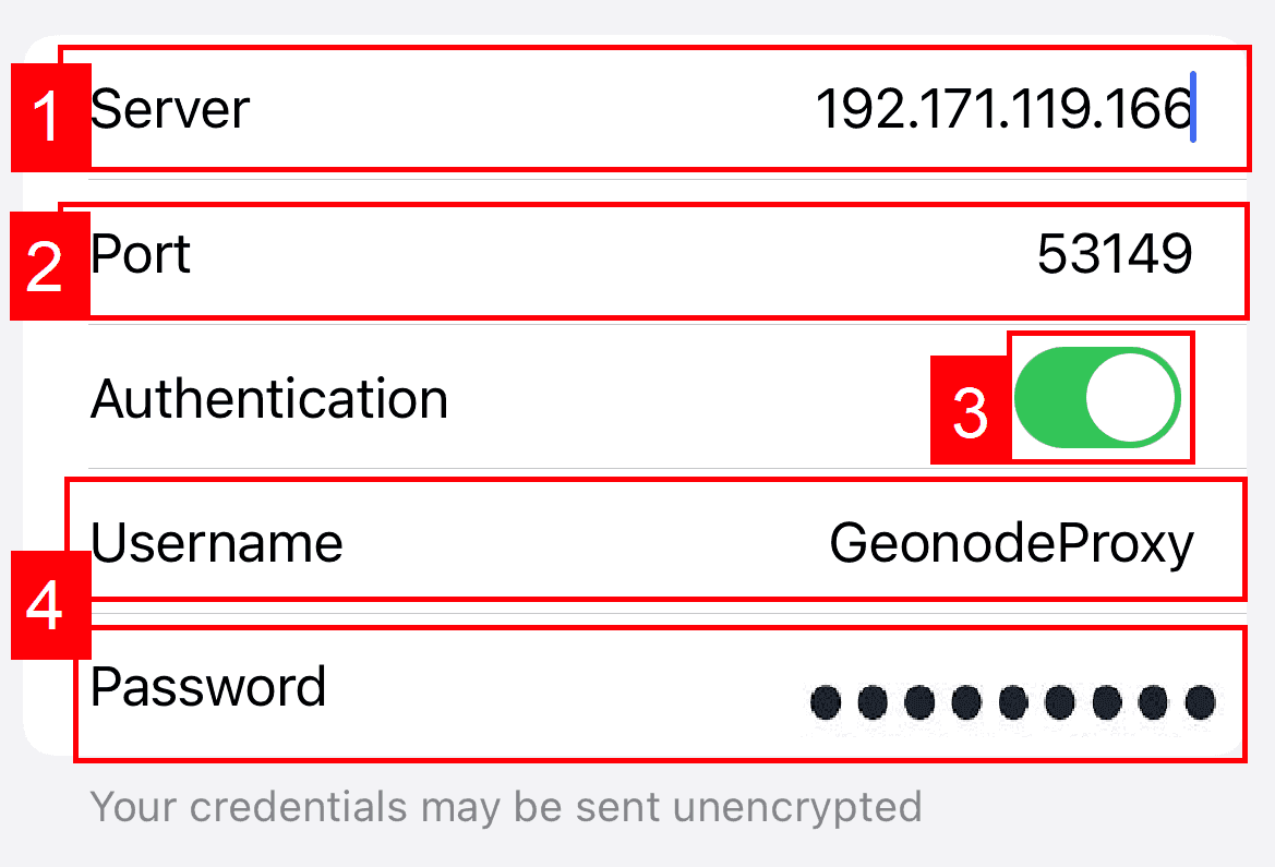 Manual HTTP proxy on Wi-Fi: proxy settings screen