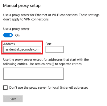 Windows 10 and 11: proxy settings screen